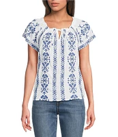Lucky Brand Crew Neck Short Sleeve Floral Print Top