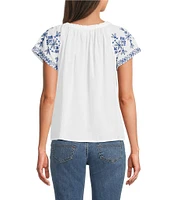 Lucky Brand Crew Neck Short Sleeve Floral Print Top