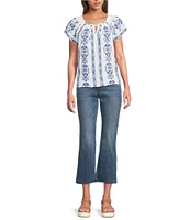 Lucky Brand Crew Neck Short Sleeve Floral Print Top
