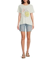 Lucky Brand El Sol Crew Neck Short Sleeve Knit Boyfriend Front Graphic Tee Shirt