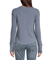 Lucky Brand Embroidered Mesh Yoke V-Neck Long Sleeve Relaxed Henley Top