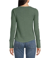 Lucky Brand Embroidered Mesh Yoke V-Neck Long Sleeve Relaxed Henley Top