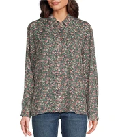 Lucky Brand Floral Print Pleated-Back Collared Button-Down Shirt