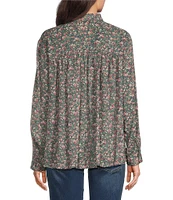 Lucky Brand Floral Print Pleated-Back Collared Button-Down Shirt