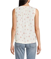 Lucky Brand Gauze Split V-Neck Geo Print Popover Shirt