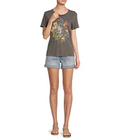 Lucky Brand Graphic Faded Floral Print Crew Neck Short Sleeve Relaxed Fit Tee Shirt