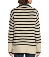 Lucky Brand Horizontal Stripe Side Slit Mock Neck Long Sleeve Sweater