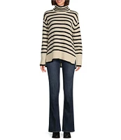 Lucky Brand Horizontal Stripe Side Slit Mock Neck Long Sleeve Sweater