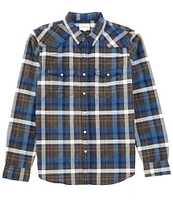 Lucky Brand Indigo Plaid Western Long Sleeve Shirt