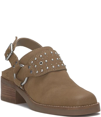 Lucky Brand Kalv Nubuck Suede Studded Harness Moto Sling Clogs