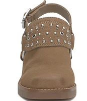 Lucky Brand Kalv Nubuck Suede Studded Harness Moto Sling Clogs