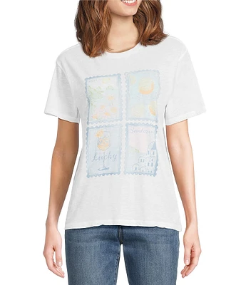 Lucky Brand Knit Crew Neck Short Sleeve Destination Stamp Tee