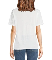 Lucky Brand Knit Crew Neck Short Sleeve Destination Stamp Tee
