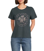 Lucky Brand Knit Graphic Print Crew Neck Short Sleeve Tee Shirt