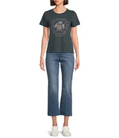 Lucky Brand Knit Graphic Print Crew Neck Short Sleeve Tee Shirt