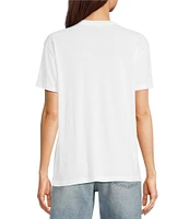 Lucky Brand Knit Rolling Stones Floral Graphic Crew Neck Short Sleeve Tee