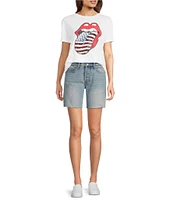 Lucky Brand Knit Rolling Stones Floral Graphic Crew Neck Short Sleeve Tee