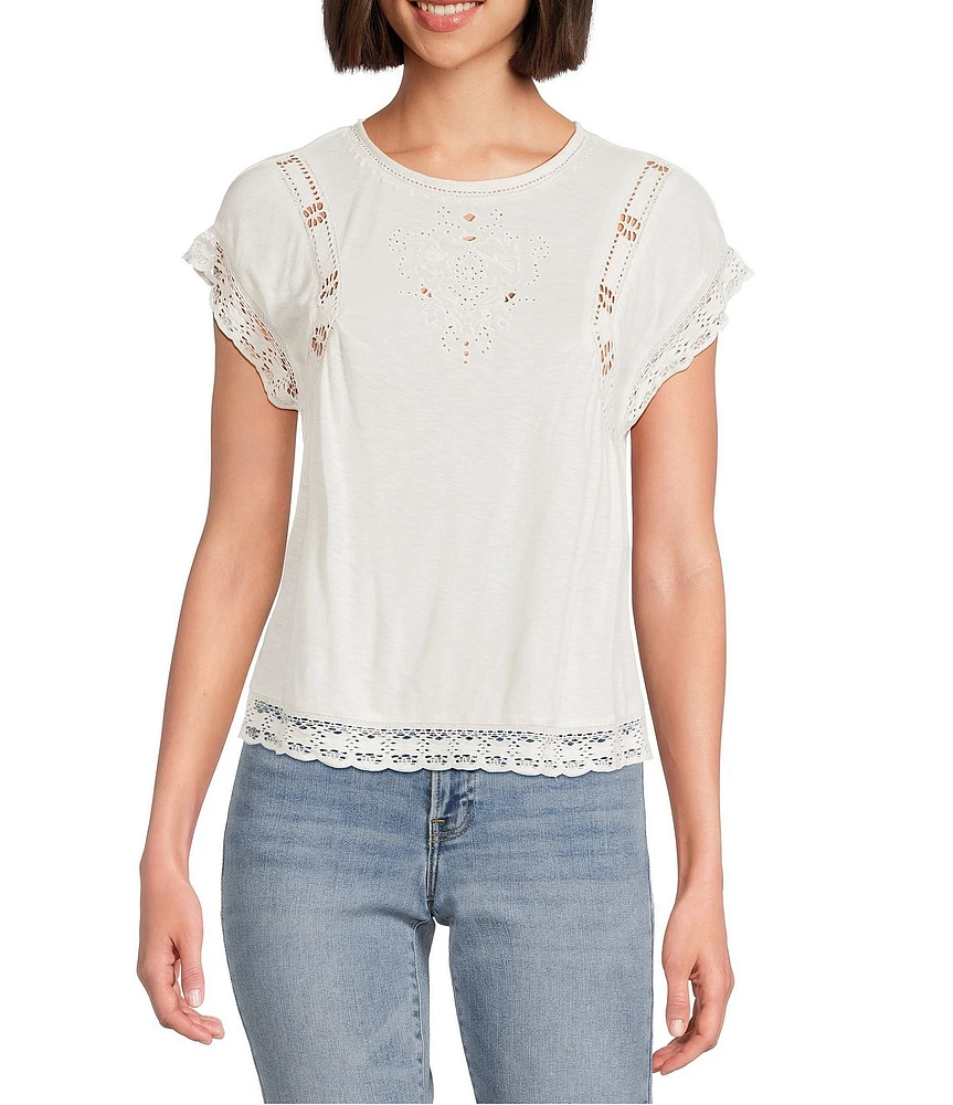 Lucky Brand Lace Crew Neck Short Sleeve Tee