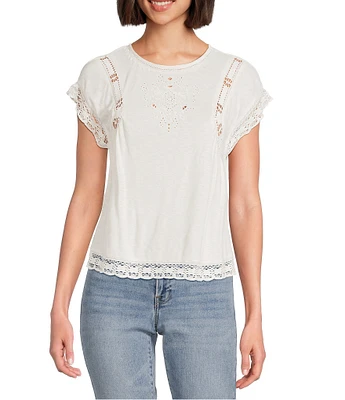 Lucky Brand Lace Crew Neck Short Sleeve Tee