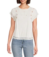 Lucky Brand Lace Crew Neck Short Sleeve Tee