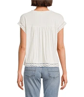 Lucky Brand Lace Crew Neck Short Sleeve Tee
