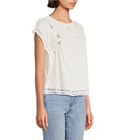 Lucky Brand Lace Crew Neck Short Sleeve Tee