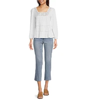 Lucky Brand Lace Square Neck Long Sleeve Embroidered Tiered Top