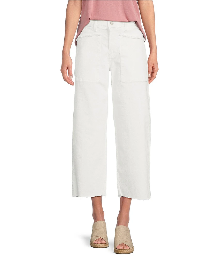 Lucky Brand Legend Stretch Denim High Rise Frayed Detail Wide Leg Jeans