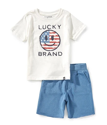 Lucky Brand Little Boys 2T-4T Short-Sleeve Americana Smiley Face T-Shirt & Solid Porkchop-Pocket Shorts Set