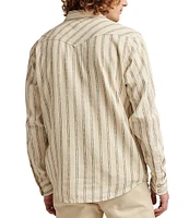 Lucky Brand Long Sleeve Mesa Western Inspired Striped Linen-Blend Shirt