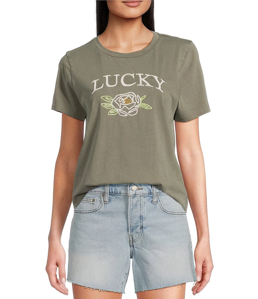 Lucky Brand Los Angeles Flower Print Crew Neck Short Sleeve Tee Shirt