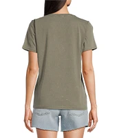 Lucky Brand Los Angeles Flower Print Crew Neck Short Sleeve Tee Shirt