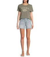 Lucky Brand Los Angeles Flower Print Crew Neck Short Sleeve Tee Shirt