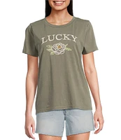 Lucky Brand Los Angeles Flower Print Crew Neck Short Sleeve Tee Shirt