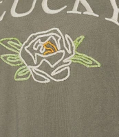 Lucky Brand Los Angeles Flower Print Crew Neck Short Sleeve Tee Shirt