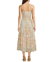 Lucky Brand Patchwork Print Crew Neck Sleeveless Midi Slip Dress