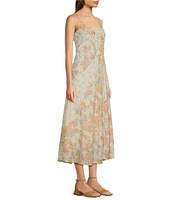 Lucky Brand Patchwork Print Crew Neck Sleeveless Midi Slip Dress