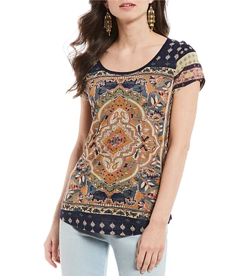 Lucky Brand Persian Carpet Graphic Scoop Neck Short Sleeve Tee Shirt