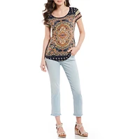 Lucky Brand Persian Carpet Graphic Scoop Neck Short Sleeve Tee Shirt