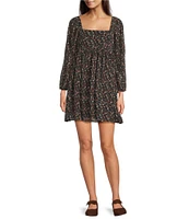 Lucky Brand Printed Square Neck Long Sleeve Mini Dress