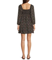 Lucky Brand Printed Square Neck Long Sleeve Mini Dress