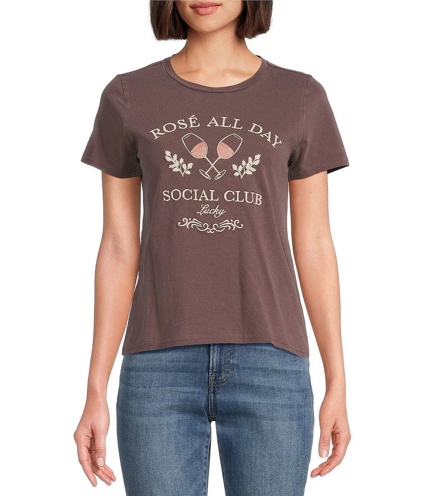 Lucky Brand Rose All Day Crew Neck Short Sleeve Graphic T-Shirt