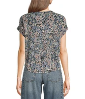 Lucky Brand Sandwash Floral Print Crew Neck Dolman Short Sleeve Tee