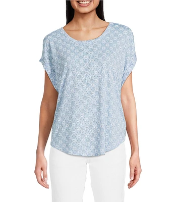 Lucky Brand Sandwash Printed Crew Neck Dolman Short Sleeve Tee