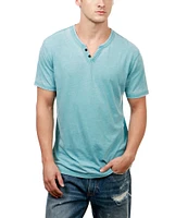 Lucky Brand Short Sleeve Button Notch Neck Venice Burnout T-Shirt