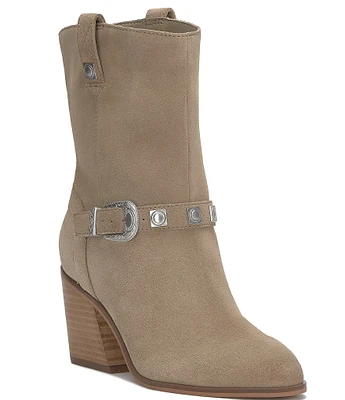 Lucky Brand Sogn Suede Western Buckle Booties