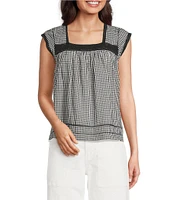 Lucky Brand Square Neck Cap Sleeve Lace Trim Top