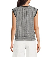 Lucky Brand Square Neck Cap Sleeve Lace Trim Top