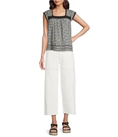 Lucky Brand Square Neck Cap Sleeve Lace Trim Top