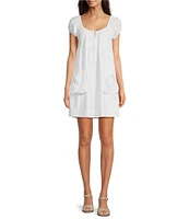 Lucky Brand Square Neck Short Sleeve Side Pocket Dress